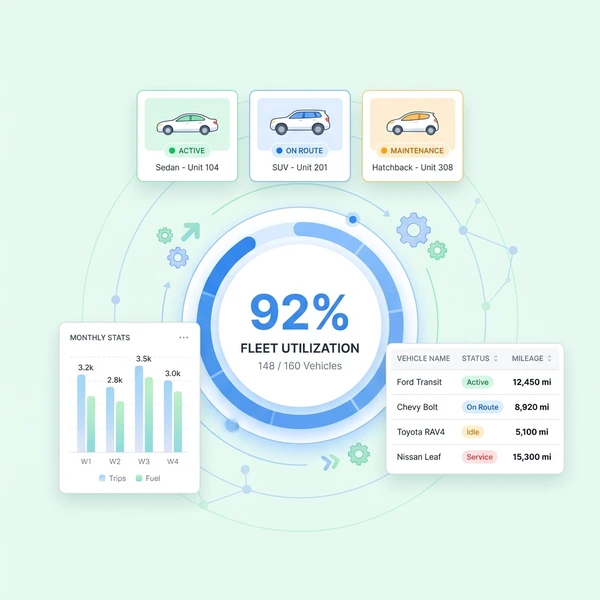 CarCEO fleet management with vehicle status and charts