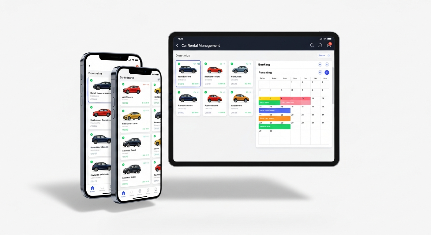 CarCEO PRO funcionando en iPhone y iPad — calendario de flota y reservas
